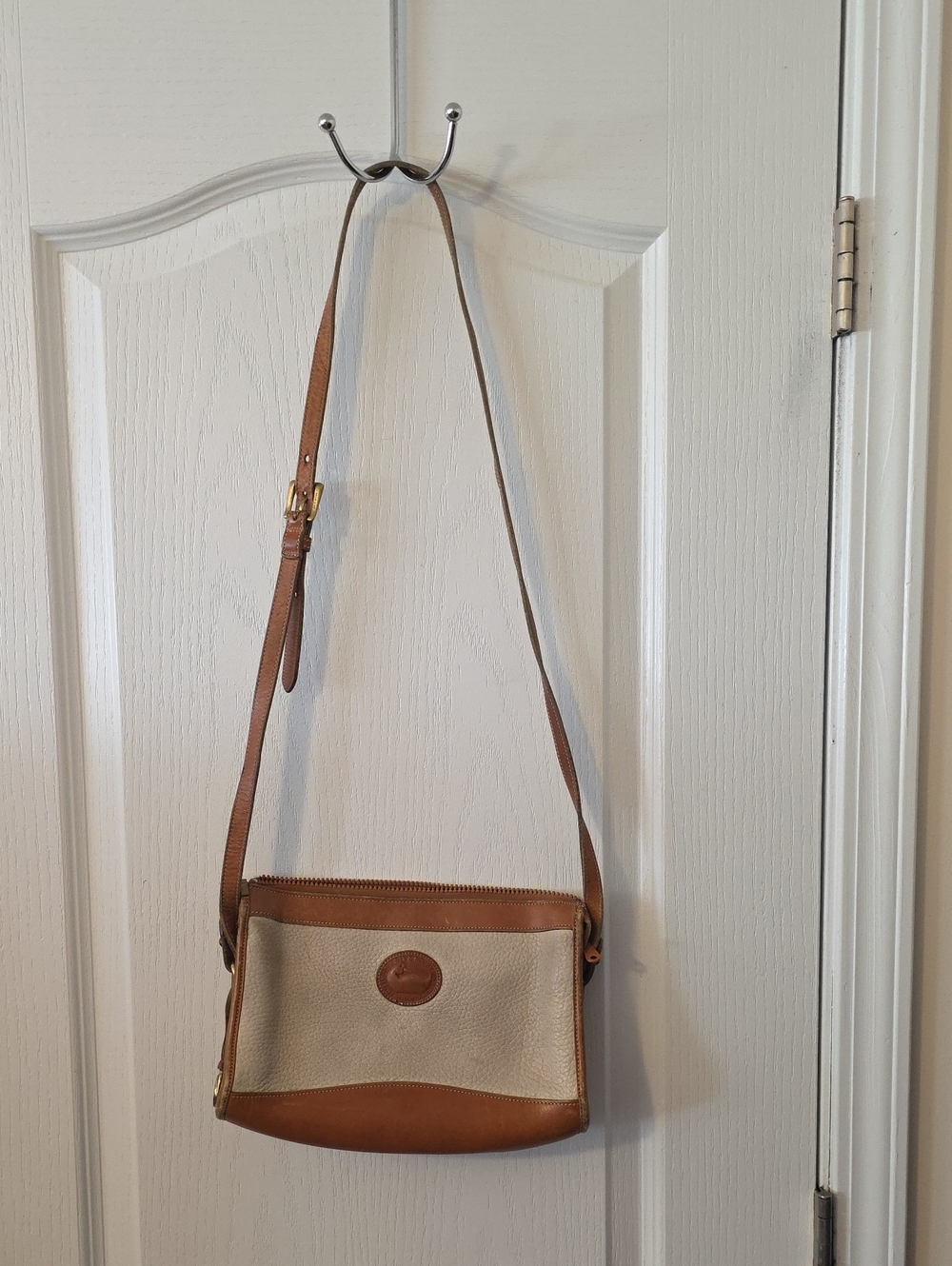 Vintage Dooney & Bourke Leather Trim Beige and Tan Crossbody Bag - Shoulder Bag